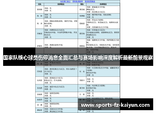 国家队核心球员伤停消息全面汇总与赛场影响深度解析最新前景观察