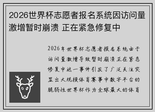2026世界杯志愿者报名系统因访问量激增暂时崩溃 正在紧急修复中